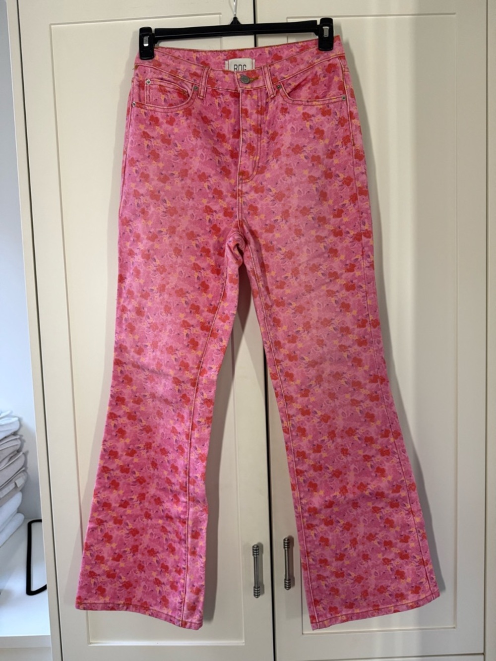 BDH Pink Floral Patterned Flared High-Waist Jeans